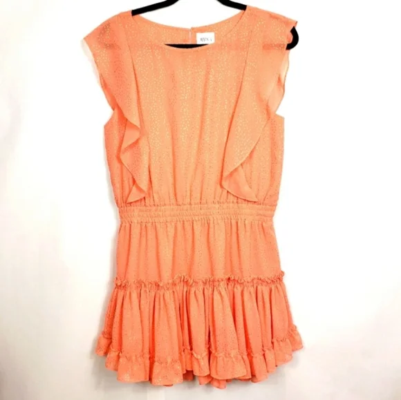 MISA LOS ANGELES small (S) coral peach gold foild confetti ruffles mini dress - Picture 10 of 16